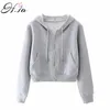 HSA Autumn Sping Short Cardigan Sweatwear Women Hoodies Girls Solid Color Zipper Casual Korean Style Cardigan Ropa De Mujer 210716