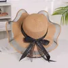 Chapeau de paille Big Bow de 5,5 pouces pour femmes, grande disquette, chapeau de plage enroulable pliable, chapeau de soleil, chapeau de paille élégant avec bords en maille G220301