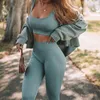 Yoga Kıyafet Kesintisiz Kadın Setleri Örme Seksi Spor Yelek Taytlar Takım Fitness Gym Set Kadın Bras