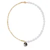 Creativo Yin Yang Charm Beads Collar colgante Barroco Perla de agua dulce Chismes Amarillo Naranja Azul Collar de dados Acero inoxidable Ch290r