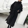 Women's Wool & Blends Long Autumn And Winter Fashion Woolen Overcoat Loose Plus Cotton Size Coat Female Belt Green