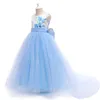 2022 Bollklänning Princess Flower Girl Dresses for Wedding 3D Floral Appliqued Toddler Pagant Klänningar Golvlängd Plffy Tulle Kids Prom Dress