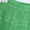Mulheres Moda Verde Cor Tweed Woolen Bermuda Shorts Saias Senhora Lado Zíper Chique Casual Slim Pantalone Cortes P1024 210420