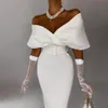 Mais novo Sexy Vestidos de baile com profundo decote em v off-pesado feitos sob encomenda feitos cetim tecido chá-comprimento formal vestidos de noite desgaste