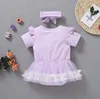 Baby Girls Rompers сетки юбка комбинезон повязки головы 2 шт. Наборы печатных малышей подъем одежда Летняя детская бутик одежда 3 дизайна BT6426