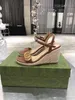 Sandália de verão praia salto alto moda sandálias casuais 100% cunhas de couro fivela de cinto mulheres sapatos senhora metal carta de couro sapato de trabalho tamanho grande 35-41-42 us4-us11