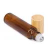 5 ml 10 ml frosted clear glazen roller flessen met metalen rollen bal etherische olie-injectieflacons met houtnerf GLB