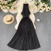 Summer Women Sexy Off Shoulder Backless Polka Dot Long Dress Casual Female High Waist Slim Beach with Belt 210423