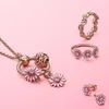 New 18K pink daisy pendant necklace CZ diamond bright star chain project original boxed Pandora 925 sterling silver men and women set gift