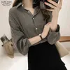 Coreano Spruff manga mulheres tops e blusa primavera camisa xadrez mulheres plus size escritório senhora blusa 4xl roupas blusas 8809 50 210410