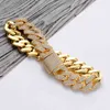 13mm di larghezza Hip Hop AAA CZ Stone Pavimentato Bling Iced Out Square Cuban Miami Link Chain Bracciali Braccialetti per uomo Rapper Gioielli Oro