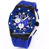 K8 Watches 26405 44mm VK quartz chronograaf herenhorloge blauwe bezel gerookte blauwe wijzerplaat rubberen band herenhorloges