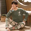 Men's Winter Warm Pajamas 100% Cotton Sleepwear Home Wear Cartoon Panda Print Pajama Male Casual Long Sleeve Plus Size Sets Suit 210812