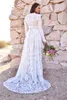 Bohemian High Low Lace Bröllopsklänningar Brudklänningar En linje Långärmad Land Boho Beach Bride Dress Split Front Elfenben och Champagne