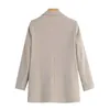 Vrouwen mode kantoor slijtage dubbele breasted blazers jas vintage lange mouw zakken vrouwelijke bovenkleding chic tops 210521