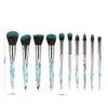 10pcs/set crystal makeup brush eye shadow eyebrow foundation face powder blush brushes multicolor handle cosmetic tools