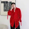 IEFB / Vêtements pour hommes Paillettes de velours à produit unique à la mode à lacets de grande taille Chemises rouges noires pour hommes Spring Tops 9Y4068 210721