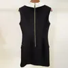 높은 거리 EST 디자이너 여성의 우아한 민소매 사자 버튼 더블 브레스트 컬러 블록 노치 칼라 미니 드레스 210521