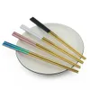 Jankng 6 paar / set 23.5 cm vierkante eetstokjes 304 roestvrij staal Japanse kleurrijke glanzende zilver goud roos zwart regenboog wit rood blauwe sushi hashi herbruikbare eetstokje