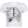 Summer Womens Mall Goth Skeleton Dark T-shirts Casual Bodycon Punk Harajuku Crop Top Gothic Kleren Tee Shirt Femme