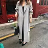 Bahar Kadınlar Vintage Turn-down Yaka Yün Ceket Zarif Uzun Kollu Katı Dış Giyim İmparatorluğu Slim Ile Kemer 210430