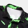 Fluorescent Green Splash Ink Printed Mens Shirt Casual Hip Hop Cool Summer Men Short Sleeve Shirts Fashion Streetwear Male 2XL 210524
