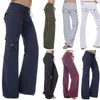 Dames Dames Sexy Skinny Slim Fit Lange Broek Grote Zakken Effen Kleur Bottoms Mode Zachte Casual Hoge Taille Flare Broek 210925