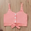 Sommer Kinder Sets Casual Strap Rosa Solide Bogen Tops Drucken Palm Blatt Lange Hosen Nette 2 stücke Mädchen Kleidung 1-5T 210629