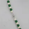 Colocación de perlas naturales blancas de 7-8mm, collar redondo de Calcedonia de ónix verde de 8mm, cadena larga para suéter, cuentas, joyería entera de 25 pulgadas