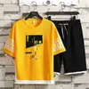 Summer Tracksuit Men Streetwear Men's Casual Sets Fashion Hip Hop Printed T-shirts Shorts Sets Sweatsuit Plus Size 4XL 210714