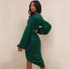 Damer grön 2 tvådelad mode långärmad kort topp och pläterad kjol sexig snygg kändis fest kostym 210525