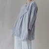 Johnature Kobiety Pościel Oryginalne Koszulki Nieregularne Vintage V-Neck Nine Sleeve Color Color Clothing Spring Loose T-shirty 210521