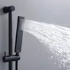 Système de douche thermostatique noir mat ensemble de robinets brossés en acier inoxydable cascade LED pommeau de douche pluie jets de pulvérisateur de corps en laiton