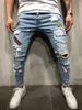 Mens Hip Hop Stretchy Rasgado Jeans Skinny Destruído Desfiado Slim Fit Calças Jeans Calças Men267W