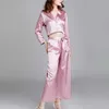 Miarhb Yaz Pijama Kadınlar Için Seksi Pijama Setleri Homewear Günlük Ayak Bileği Uzunluğu Üç Çeyrek Tops Katı 2 Adet Gecelik Suits Q0706