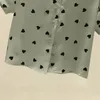 Moda Kalp Baskı Bluz Gömlek Peter Pan Yaka Tops Tee Yaz Rahat Bayanlar Üst Kadın Kadınlar Kısa Kollu Blusas Kazak X0521