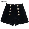 Neploe High Waist Gold Velvet Wide Leg Shorts Chic Double Breasted Zip Bottoms Autumn Winter Fashion All-match Casual Ropa Mujer 210423