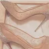2020新しい春の夏のエレガントなスタイルの女性の靴ラインストーンハイヒールのクリスタル尖ったつま先のメッシュポンプ女性赤い唯一の結婚式の靴