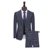 Erkek Takım Elbise Blazers (Ceket + Yelek + Pantolon) İlkbahar Sonbahar Moda / Rahat Iş Ekose 3 Parça Suit Damadın Gelinlik 4XL