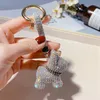 Luxury Crystal French Bulldog Keychain Lanyard Full Leather Strap Dog Keychains Women Bag Charms Men Car Key Ring 210409