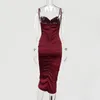 Colysmo Satin Party Dress Women Red Spaghetti Stems Cowl Neck Ruched Backless Sexy Long Dresses Summer Club Vestidos New 210409