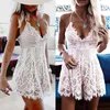 Casual Sukienki Damskie Seksowna sukienka Sundress Moda Odkryte plecy Bez rękawów Głęboki dekolt w serek Koronka Kwiaty Jednolity Porno Mini Moda miejska Lato