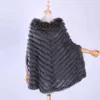 Kvinnors Luxury Pullover Stickad Äkta Kanin Fur Raccoon Fur Poncho Cape Scarf Stickning Wraps Sjal Triangel Coat 201221