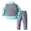 Baby menino roupas de roupas de camisa de arco de anivers￡rio terno formal terno de outono rec￩m -nascidos roupas de meninos define camisa azul cal￧as de colete de top