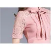 Summer Fashion Designer Pink Dress Women Short Sleeve Lace Patchwork Ruffle Vintage Female Bow Dresses Vestidos 210520