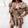 Summer Short Sleeve Women Party DrElegant Spring V Neck Lace Mini DrFashion Sexy Off Shoulder Ruffle Mini DrVestidos X0529