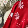 Autumn Winter Fashion New Design Women's Christmas New Year Red Color Snowflake Santa Claus Print Sticked tröja topphoppare