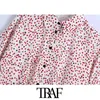 TRAF Women Fashion Heart Print Loose Blouses Vintage Long Sleeve Button-up Female Shirts Blusas Chic Tops 210415