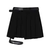 Punk Gothic Black Pleated Crop Skirts Women High Waist Belt Tide Grunge Goth Sexy Skirt Summer Y2K Fashion Egirl Clothes 210417