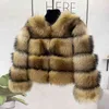 Prawdziwy futro szop zimowy płaszcz kobiety naturalna srebrna kurtka damska okrągła szyja ciepła gruba moda plus rozmiar 211220